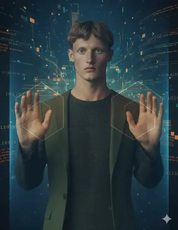 A person facing a data logging screen, security theme.